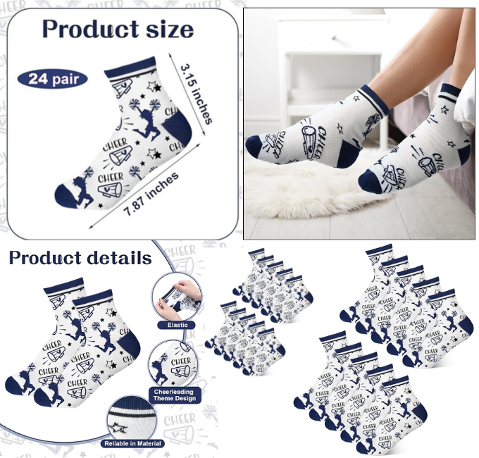 Maiteenly 24 Pairs Ankle Cheer Socks Cheerleading Team Cheerleader Socks for Women Girls Cheer Accessories Gifts(Navy Blue)